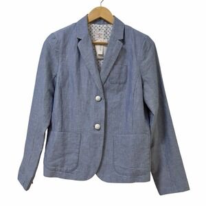 GAP Women Academy Linen Blend Stripe Blazer Size 10 Blue White Office Career NEW